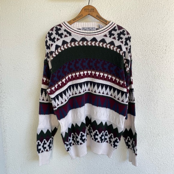 Vintage Geometric Grandpa Knit Sweater by Bugle Boy Co. - Picture 1 of 6